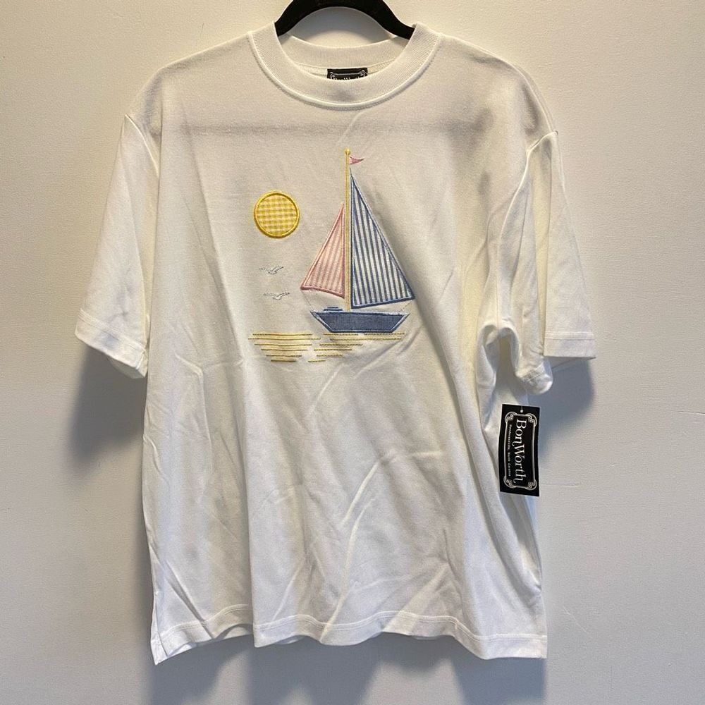 Vintage Sailboat Embroidered Graphic T-Shirt